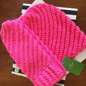Brand New Kate Spade Hot Pink Knit Hat & Mittens